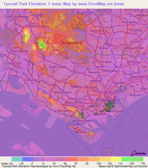 Tyersall Park,Singapore Elevation Map