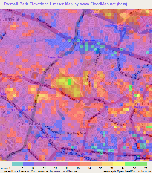 Tyersall Park,Singapore Elevation Map