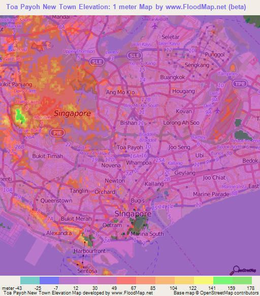 Toa Payoh New Town,Singapore Elevation Map