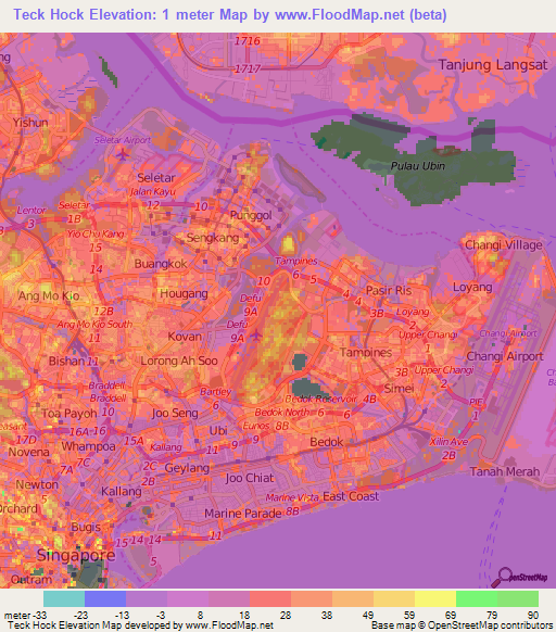 Teck Hock,Singapore Elevation Map