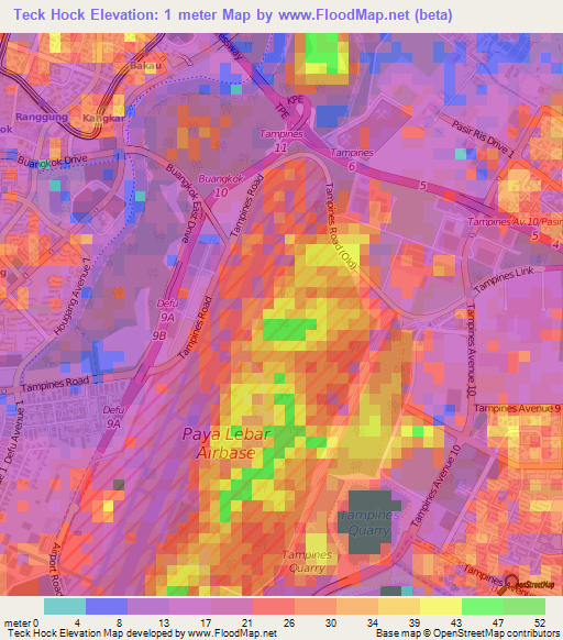 Teck Hock,Singapore Elevation Map