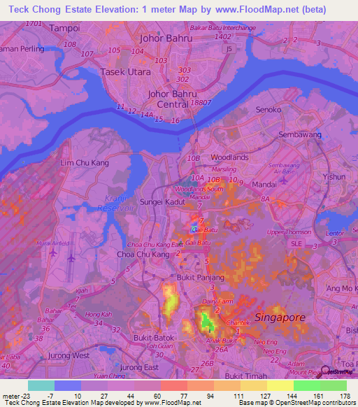 Teck Chong Estate,Singapore Elevation Map
