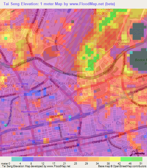Tai Seng,Singapore Elevation Map