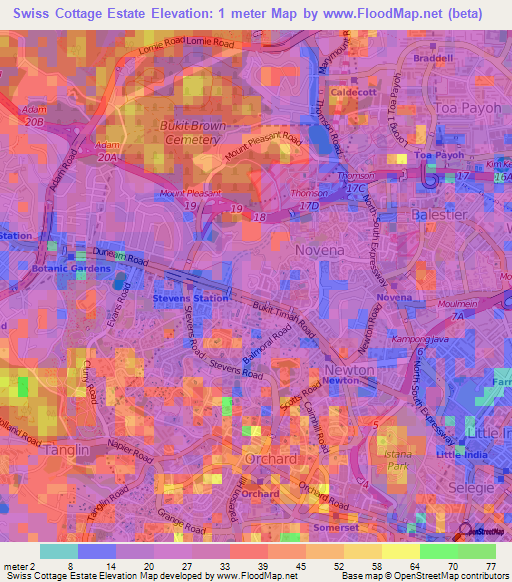 Swiss Cottage Estate,Singapore Elevation Map