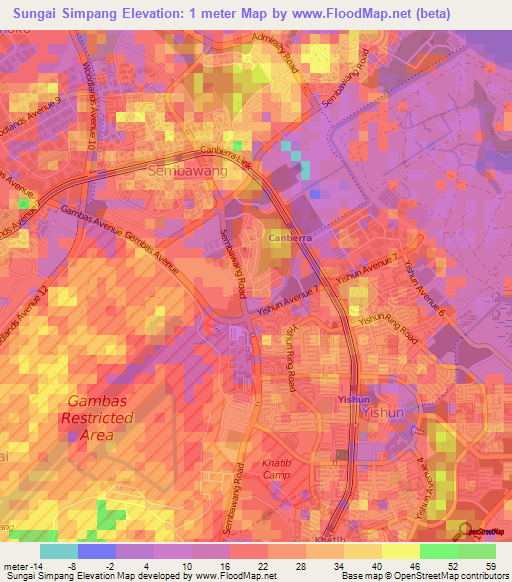 Sungai Simpang,Singapore Elevation Map