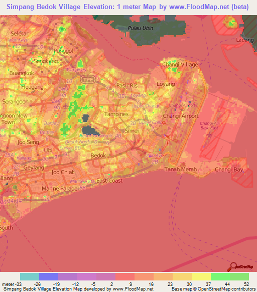 Simpang Bedok Village,Singapore Elevation Map