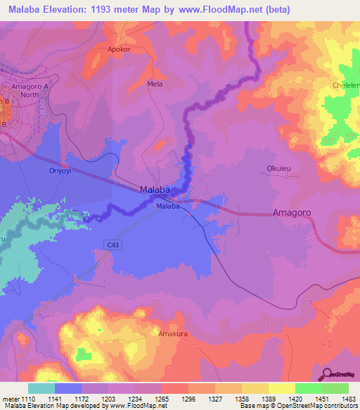 Malaba,Kenya Elevation Map