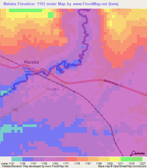 Malaba,Kenya Elevation Map