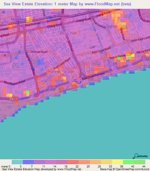 Sea View Estate,Singapore Elevation Map