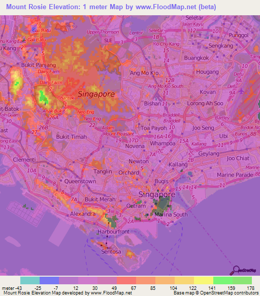 Mount Rosie,Singapore Elevation Map