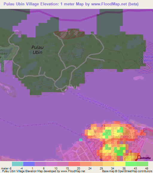 Pulau Ubin Village,Singapore Elevation Map