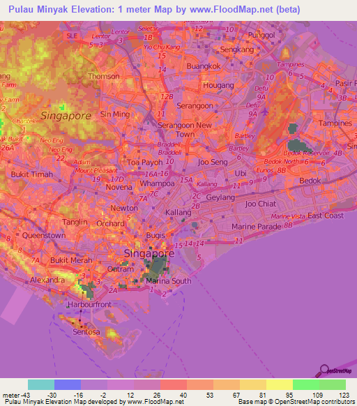 Pulau Minyak,Singapore Elevation Map