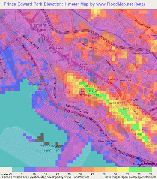 Prince Edward Park,Singapore Elevation Map