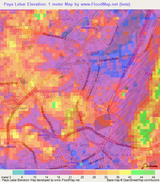 Paya Lebar,Singapore Elevation Map
