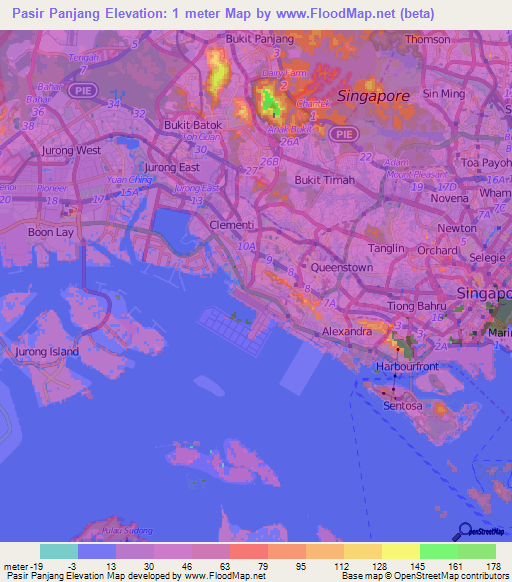 Pasir Panjang,Singapore Elevation Map