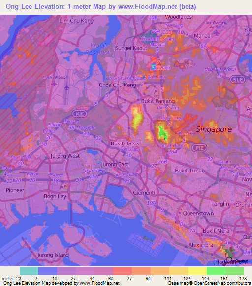 Ong Lee,Singapore Elevation Map