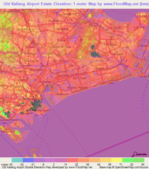 Old Kallang Airport Estate,Singapore Elevation Map