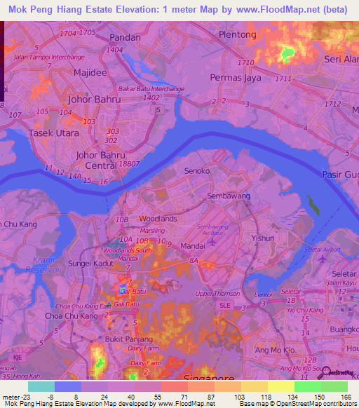 Mok Peng Hiang Estate,Singapore Elevation Map