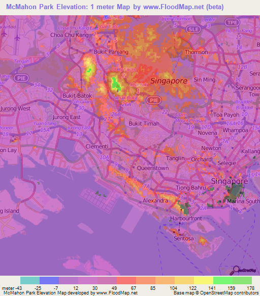 McMahon Park,Singapore Elevation Map