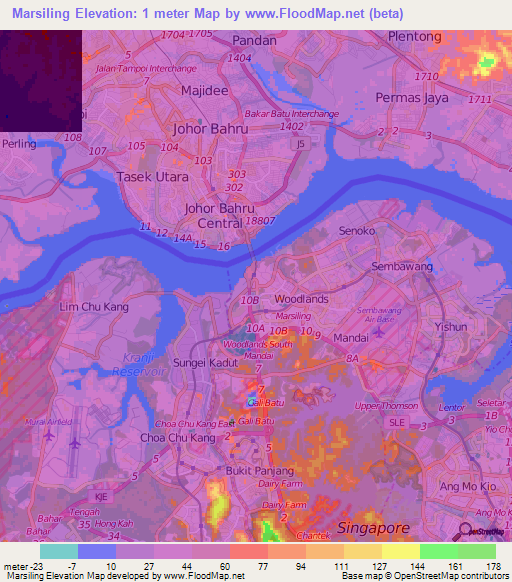 Marsiling,Singapore Elevation Map