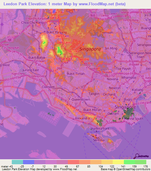 Leedon Park,Singapore Elevation Map