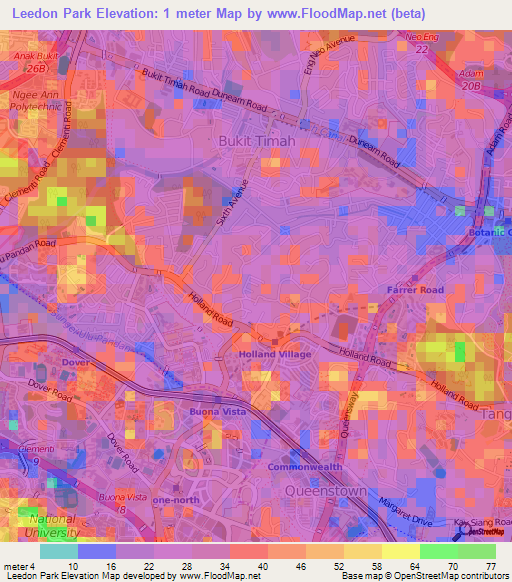 Leedon Park,Singapore Elevation Map
