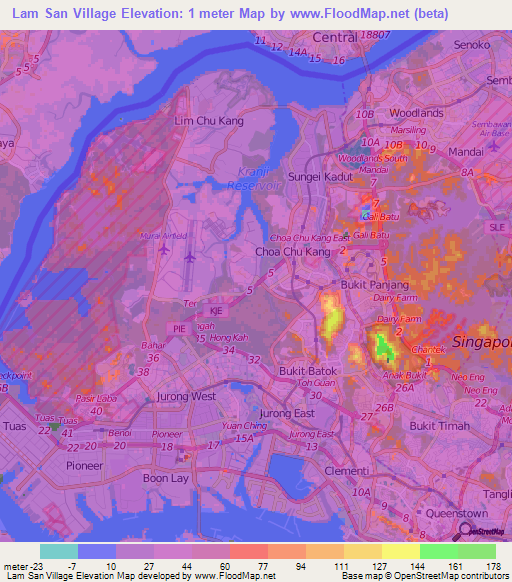Lam San Village,Singapore Elevation Map