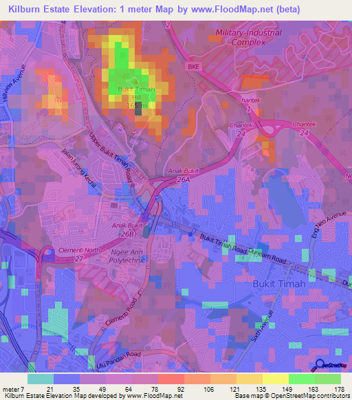 Kilburn Estate,Singapore Elevation Map