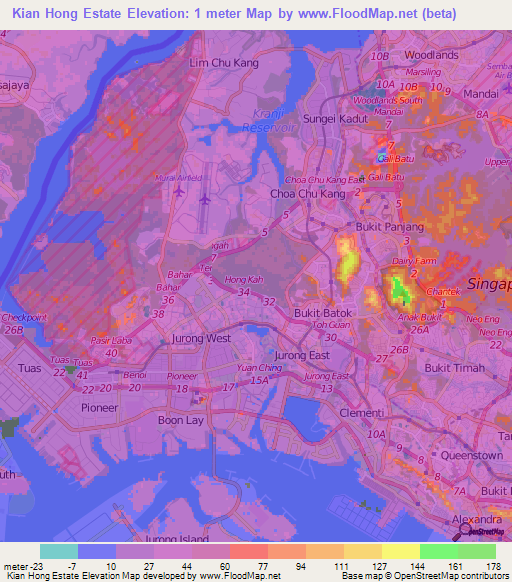 Kian Hong Estate,Singapore Elevation Map