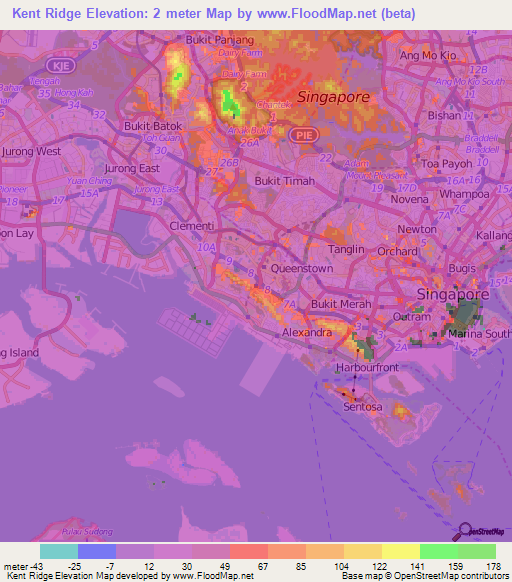Kent Ridge,Singapore Elevation Map