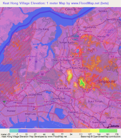 Keat Hong Village,Singapore Elevation Map