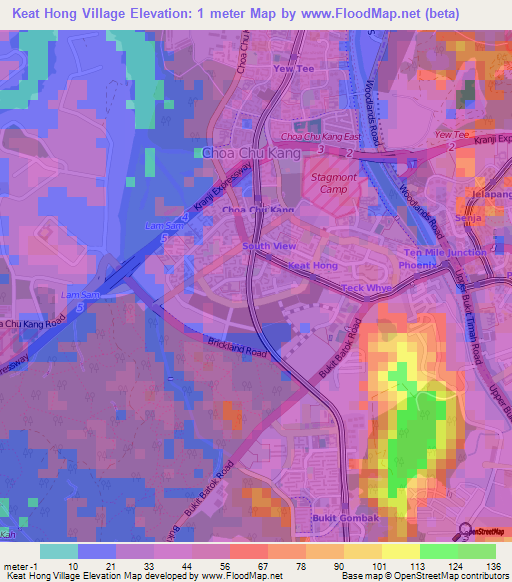 Keat Hong Village,Singapore Elevation Map
