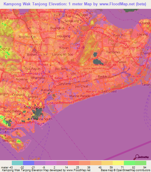 Kampong Wak Tanjong,Singapore Elevation Map
