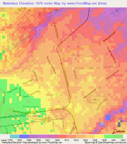 Makadara,Kenya Elevation Map