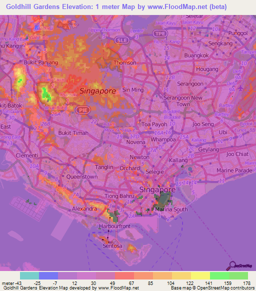 Goldhill Gardens,Singapore Elevation Map