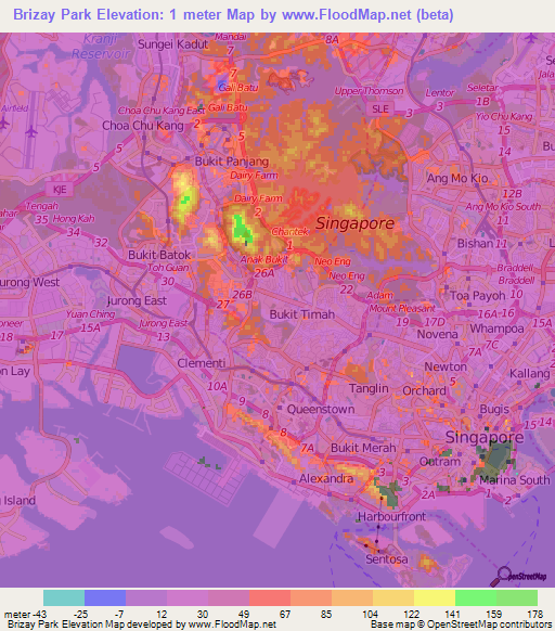 Brizay Park,Singapore Elevation Map