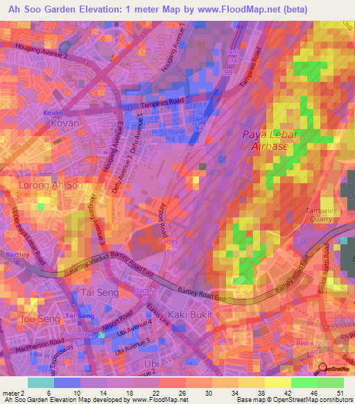 Ah Soo Garden,Singapore Elevation Map