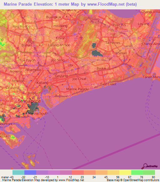 Marine Parade,Singapore Elevation Map