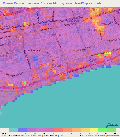 Marine Parade,Singapore Elevation Map