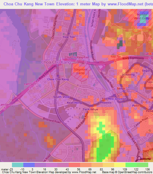 Choa Chu Kang New Town,Singapore Elevation Map