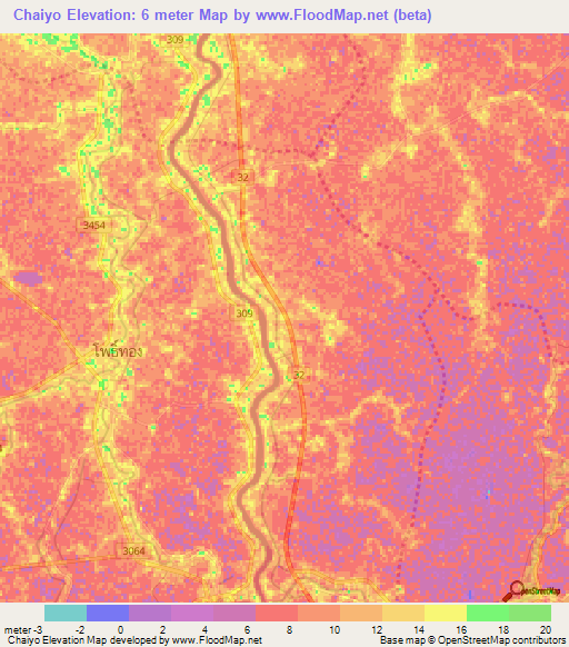 Chaiyo,Thailand Elevation Map