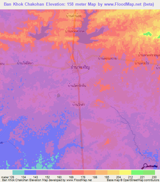 Ban Khok Chakohan,Thailand Elevation Map