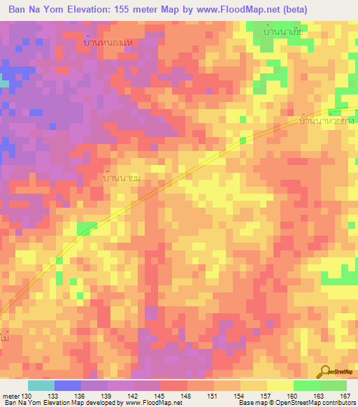 Ban Na Yom,Thailand Elevation Map