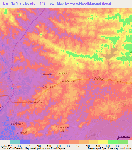 Ban Na Yia,Thailand Elevation Map