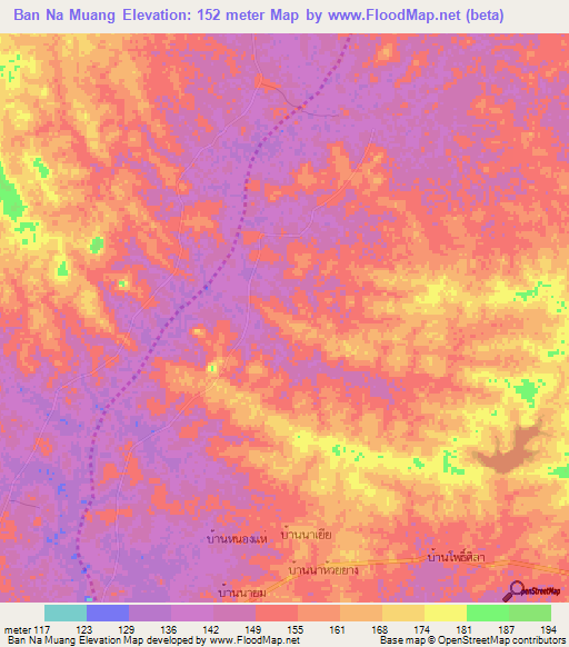 Ban Na Muang,Thailand Elevation Map