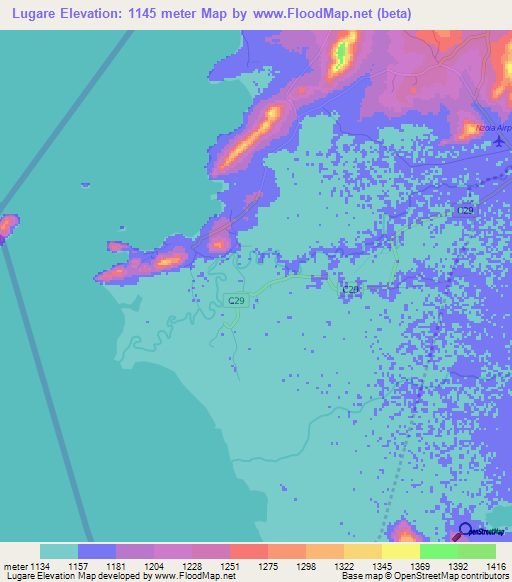 Lugare,Kenya Elevation Map