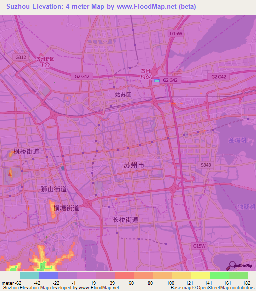Suzhou,China Elevation Map