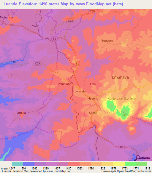 Luanda,Kenya Elevation Map