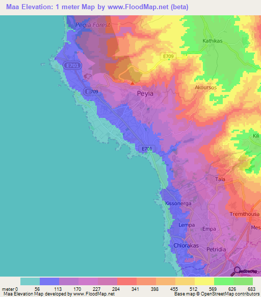 Maa,Cyprus Elevation Map