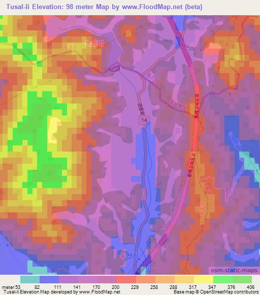 Tusal-li,South Korea Elevation Map